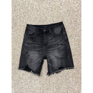 29 Risen High-Rise Distressed Bermuda Shorts Raw Fray Hem Black